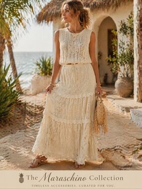 Ivory Crochet Boho Set | Top + Maxi Skirt XL